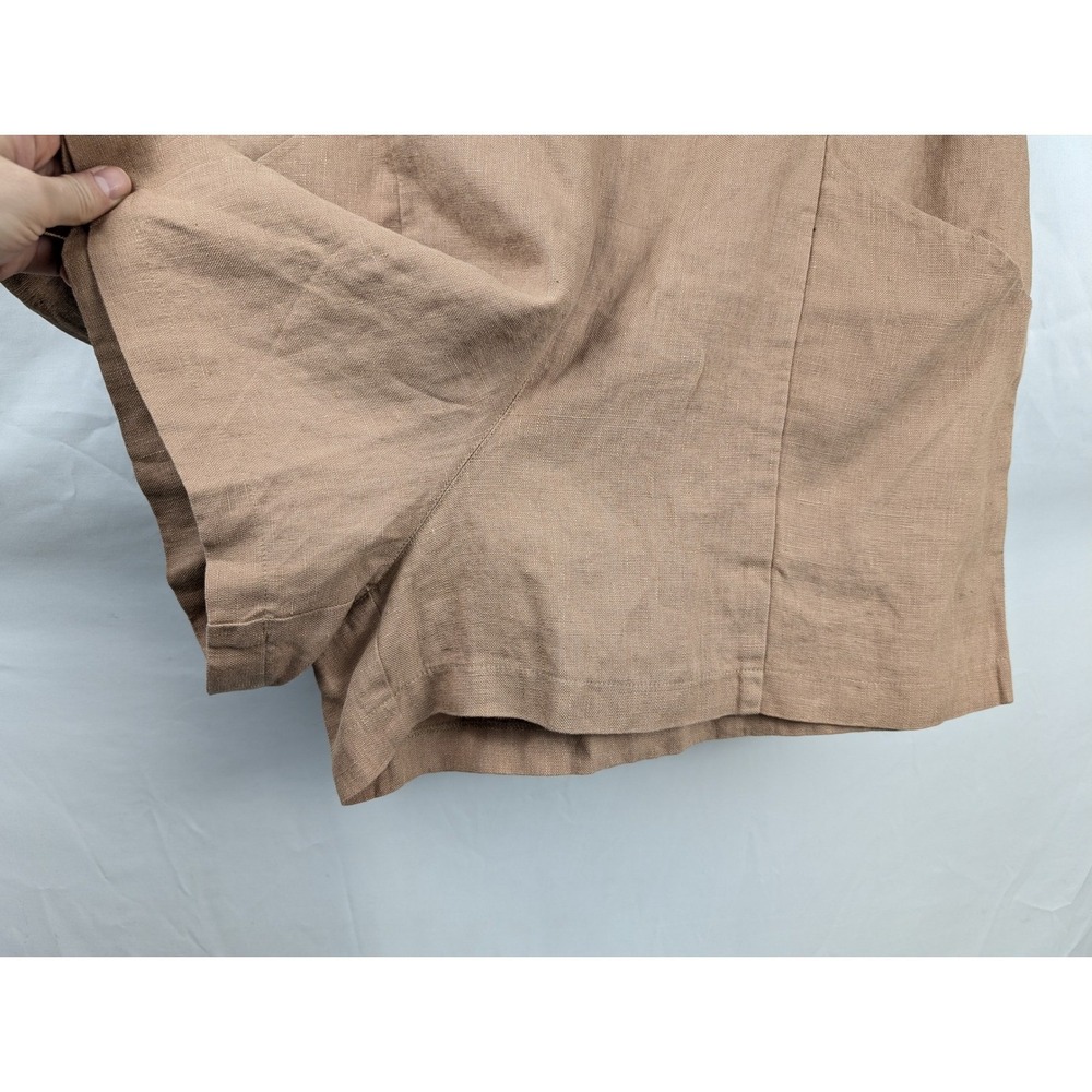 Vetta 100% Linen High Rise Pocket Shorts Size L Tan Elastic Minimalist Capsule - Picture 5 of 9
